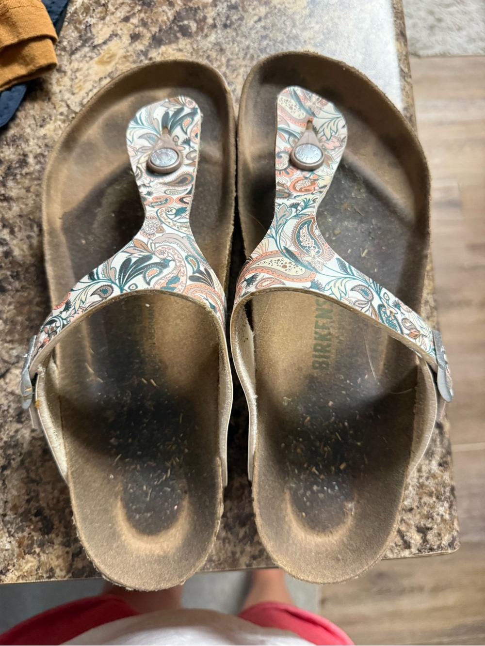 Birkenstock Gizeh Paisley Thong Sandals in Cream, Green & Orange